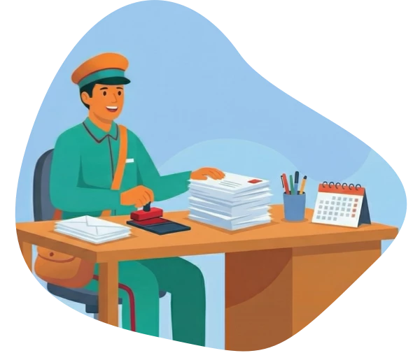 Postbode met stapel enveloppen